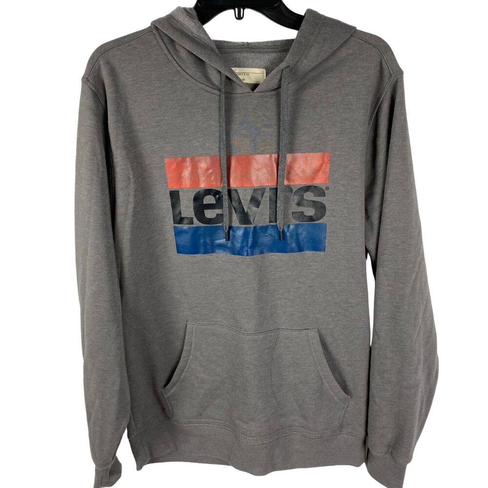 Levi's Hoodie Sweatshirt Size Medium Gray Large Logo Men's